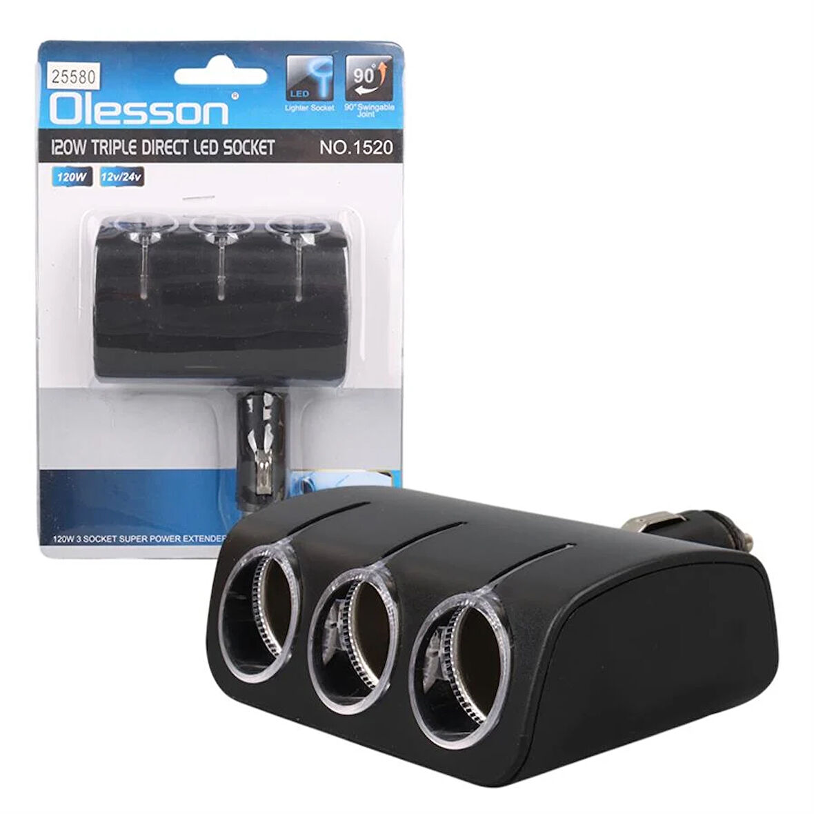 Olesson 1520 12-24V 120 Watt 3'Lü Araç Çakmak Çoklayıcı