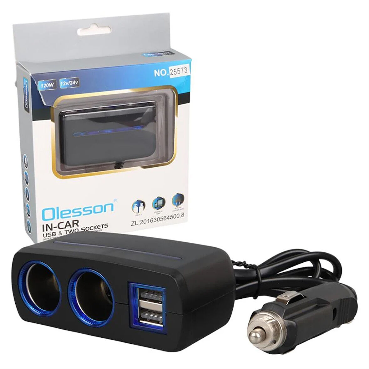 Olesson 1638 12-24V 120 Watt 2'Li Araç Çakmak Çoklayıcı