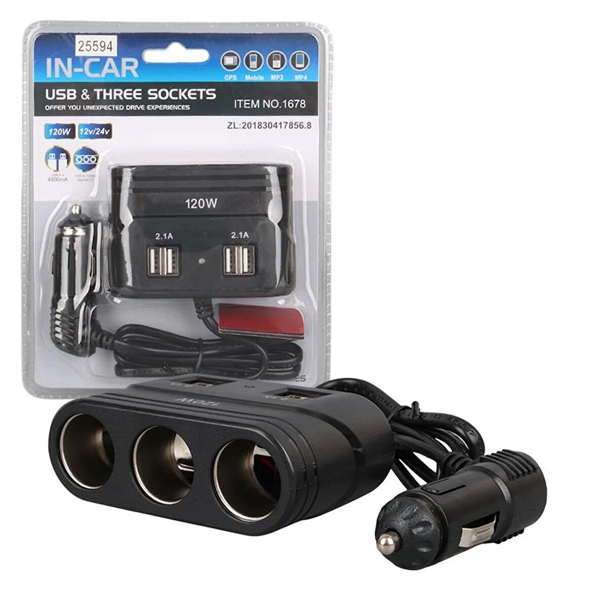 Olesson 1678 12-24V 120 Watt 3'Lü Araç Çakmak Çoklayıcı