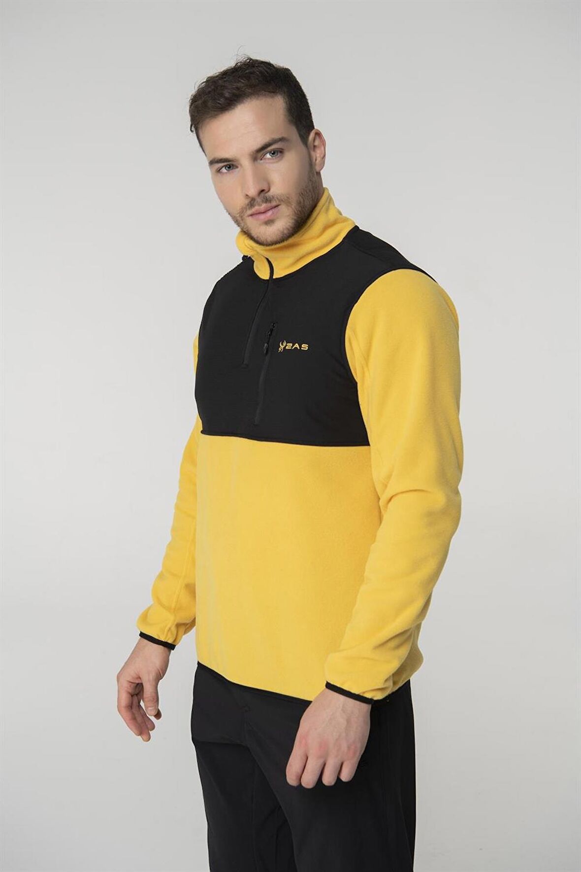 2AS Petan Yarım Fermuarlı Parçalı Erkek Polar Sweatshirt