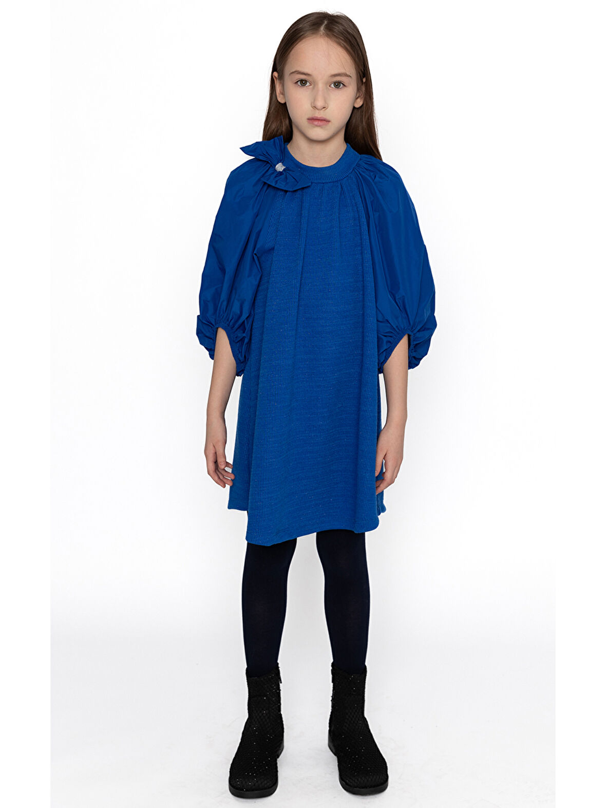 Tafta Balon Kol Triko Elbise