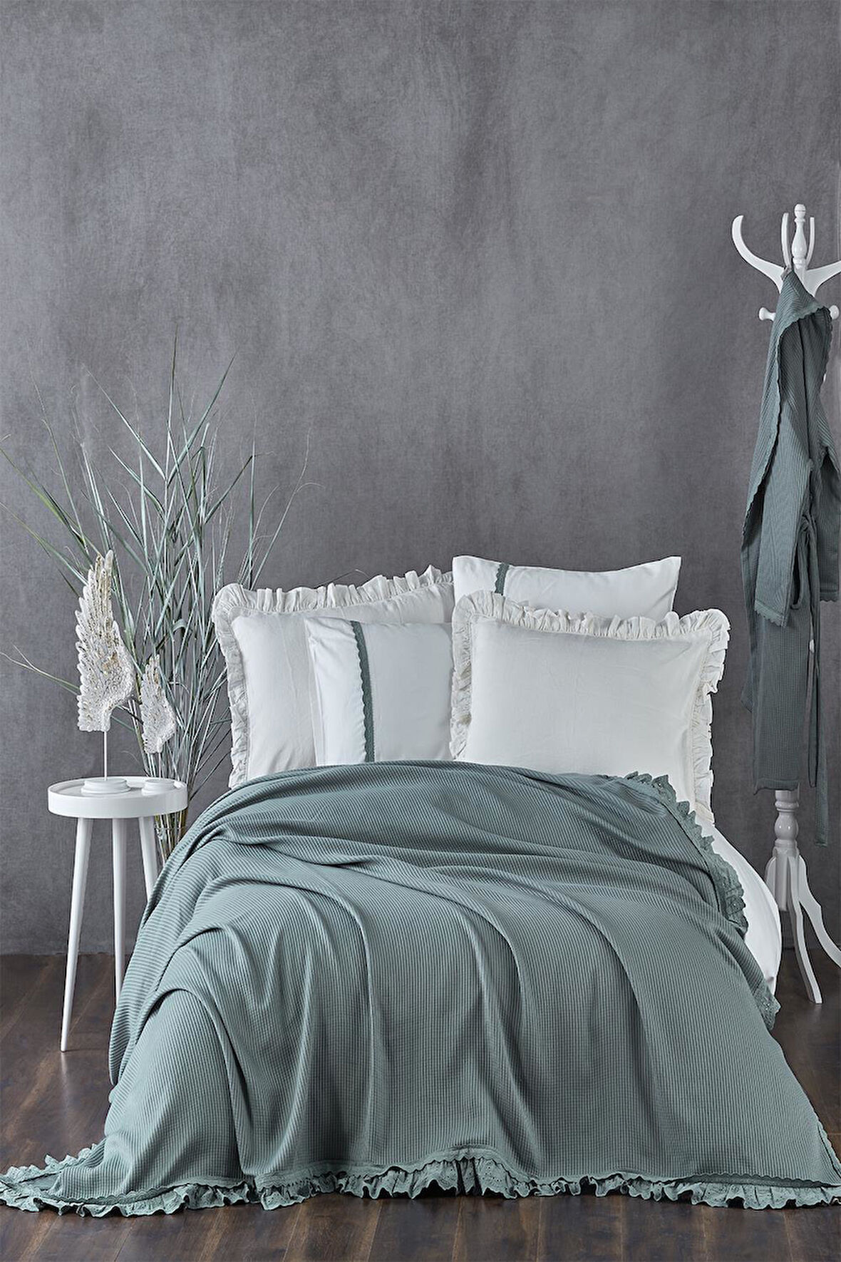Ecocotton Alessa Yeşil Çift Kişilik Organik Pike Takımı