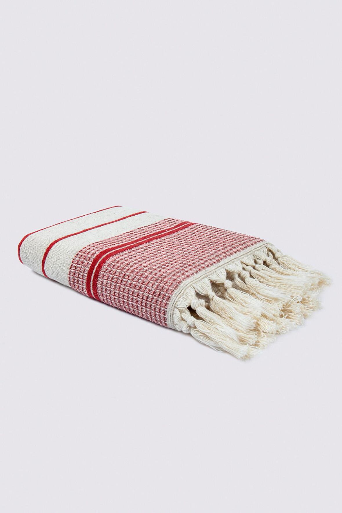 Ecocotton Arden El Yüz Havlusu %100 Organik Pamuk Karışımlı Kenevir Havlu Kırmızı-Bej 50x80 Cm