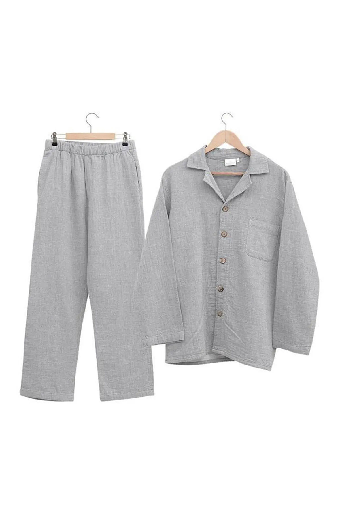 Ecocotton Melsa Açık Gri %100 Organik Pamuk Müslin Erkek Pijama Takımı
