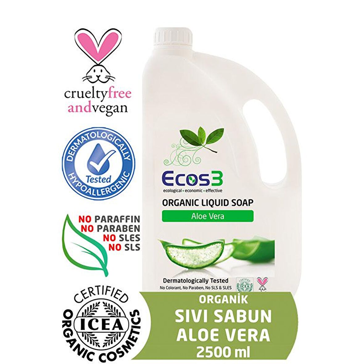 Ecos3 Organik Sıvı Sabun Aloe Vera 2500 ml