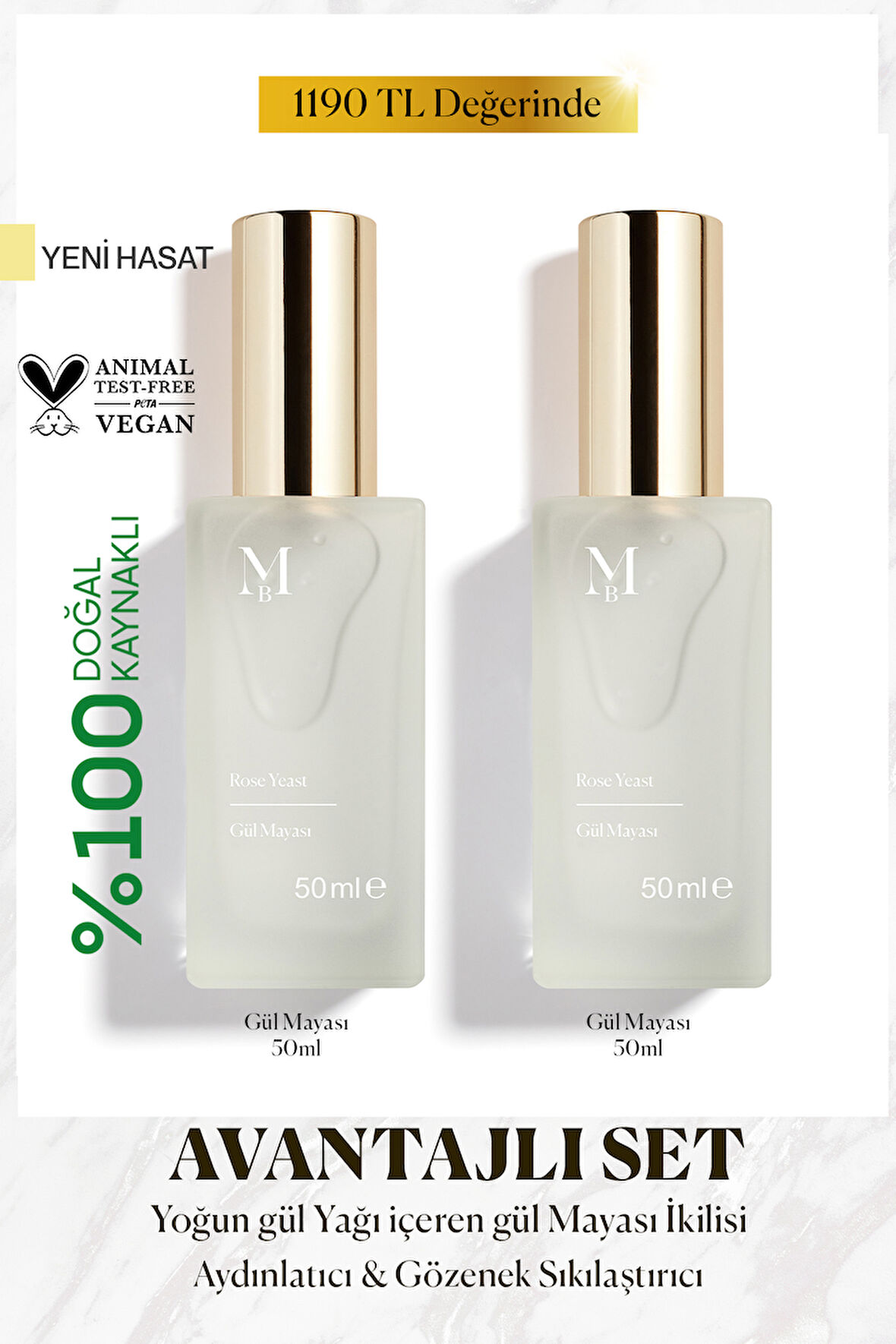 Gül Mayası Aydınlatıcı Ve Gözenek Sıkılaştırıcı Tonik 50 mL 2\\\'li SET