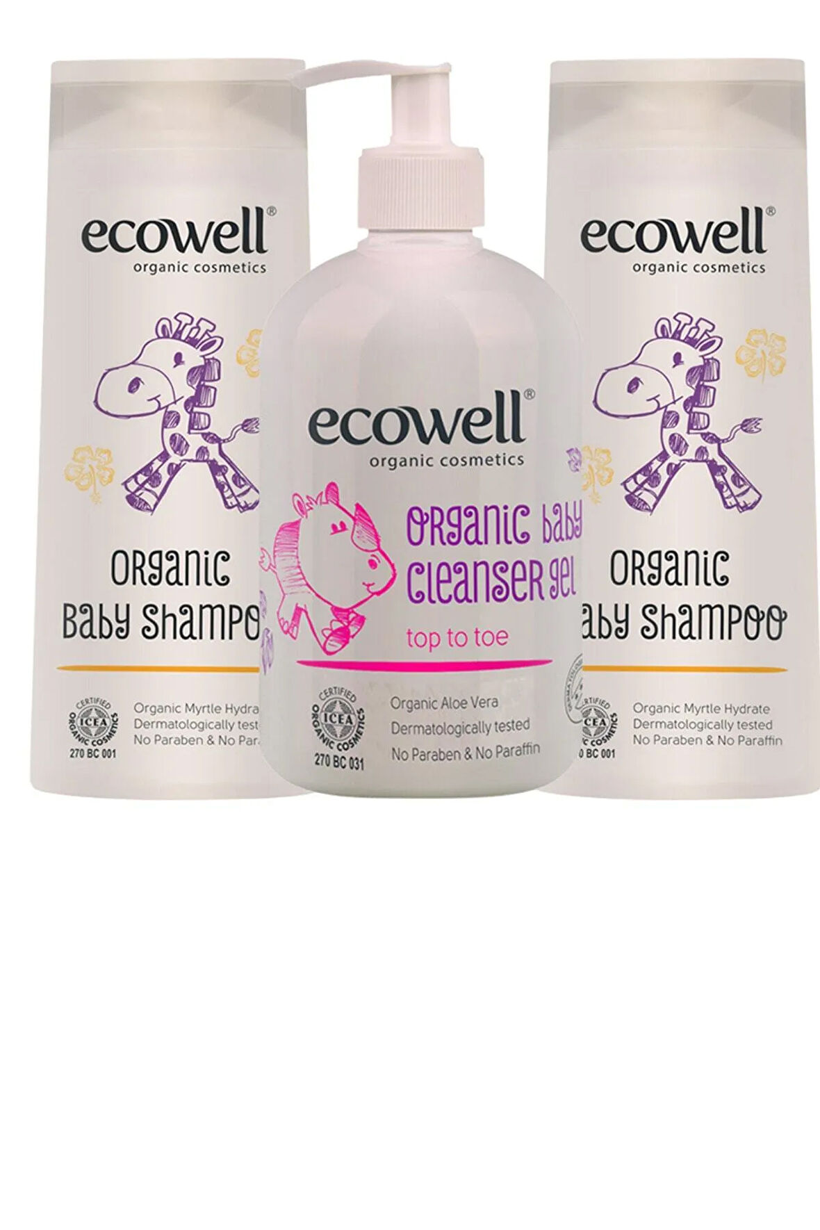 Ecowell Organik Bebe Şampuanı 2 Adet (2x300 ml) + Organik Temizleme Jeli (500 ml)