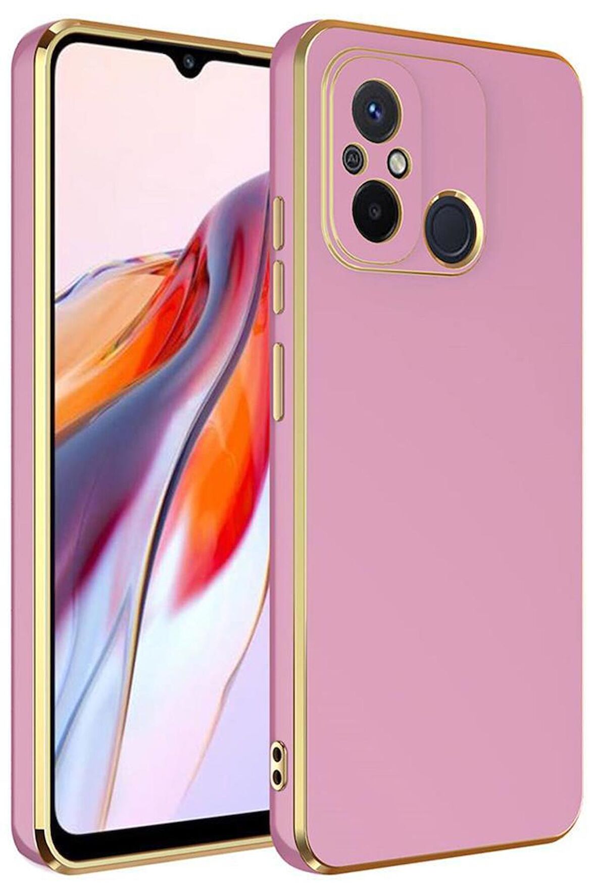 Xiaomi Redmi 12C Kılıf Kamera Korumalı Altın Kenar Tasarım Silikon