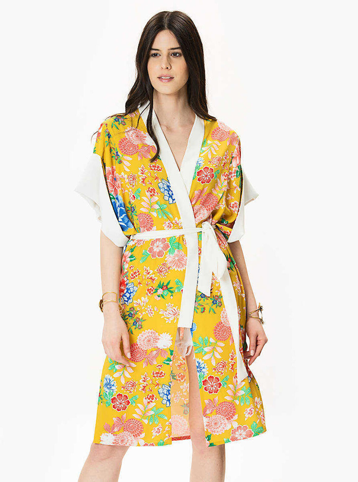 Belden Bağlamalı Floral Desenli Kimono Orijinal