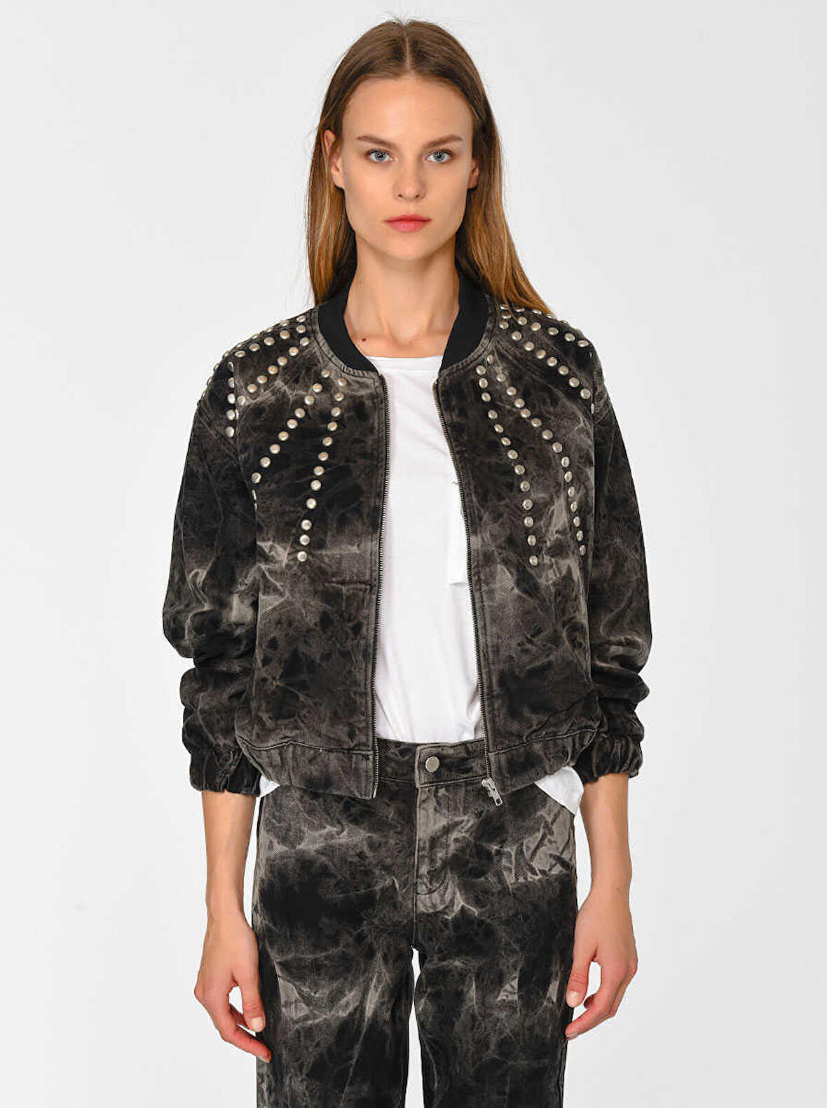 Metal Detaylı Denim Bomber Kadın Ceket Orijinal