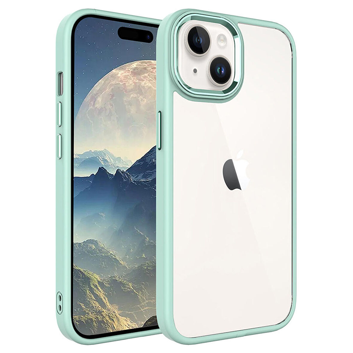 Apple iPhone 15 Plus Kılıf Ekran ve Kamera Çıkıntılı Kenarları Renkli Şeffaf Kapak