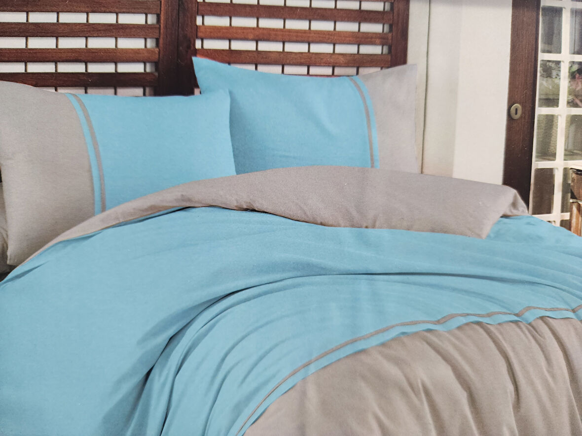 MAJOLİ ÇİFT KİŞİLİK RANFORCE DÜZ RENK NEVRESİM TAKIMI BLUE GREY