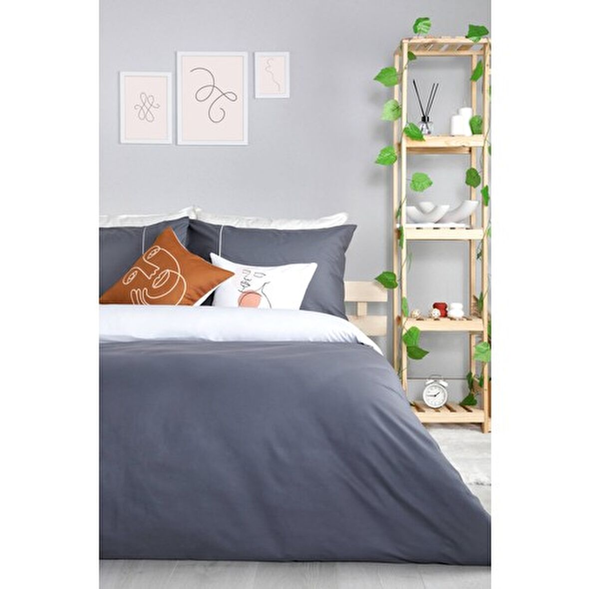 Majoli Berlin Ranforce Doğal Pamuk Çift Kişilik Nevresim Takımı - Gri - Antrasit  0116403022-G