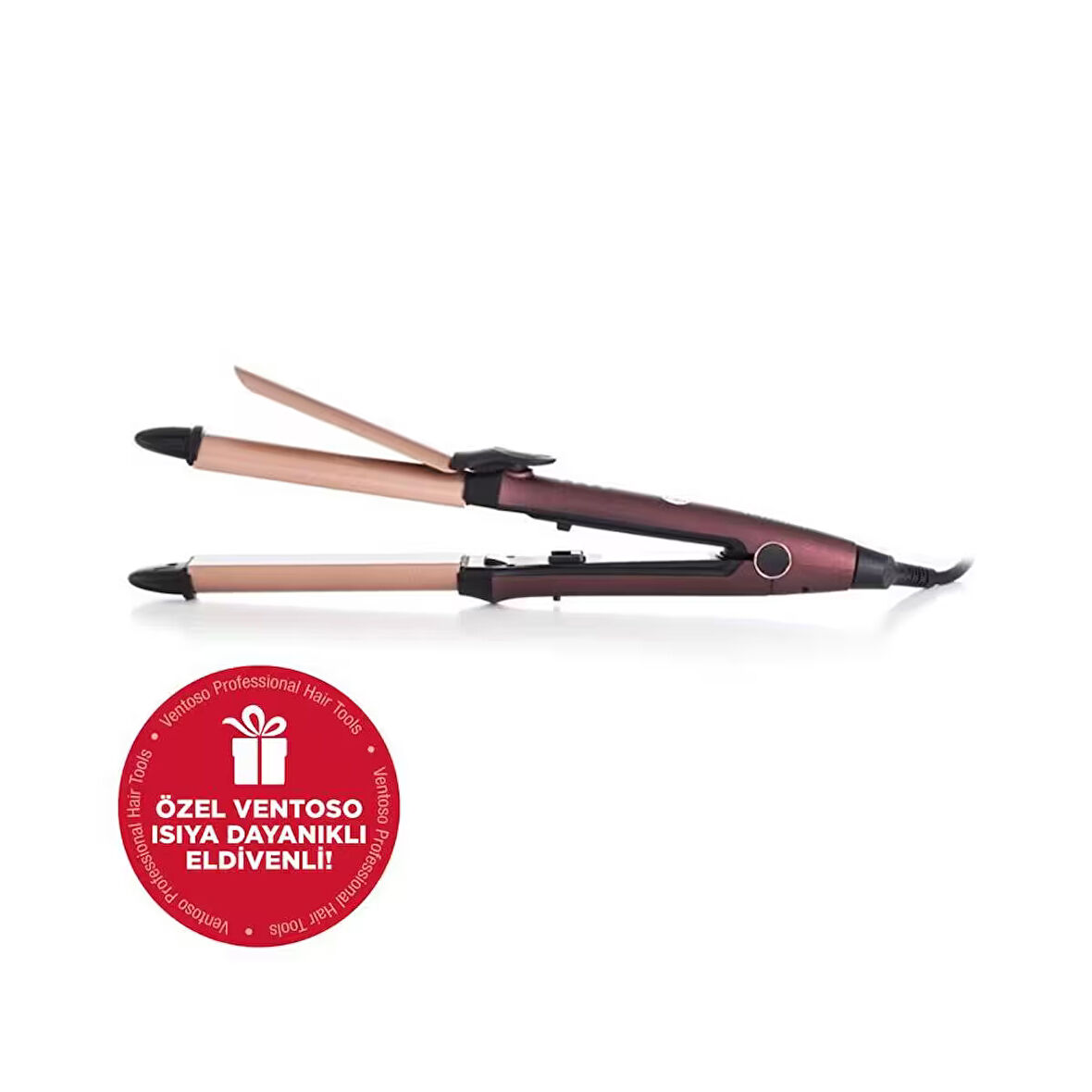 Ventoso Premium Seramik Dijital Ekranlı Saç Düzleştirici ve Maşa & Isıya Dayanıklı Eldivenli 