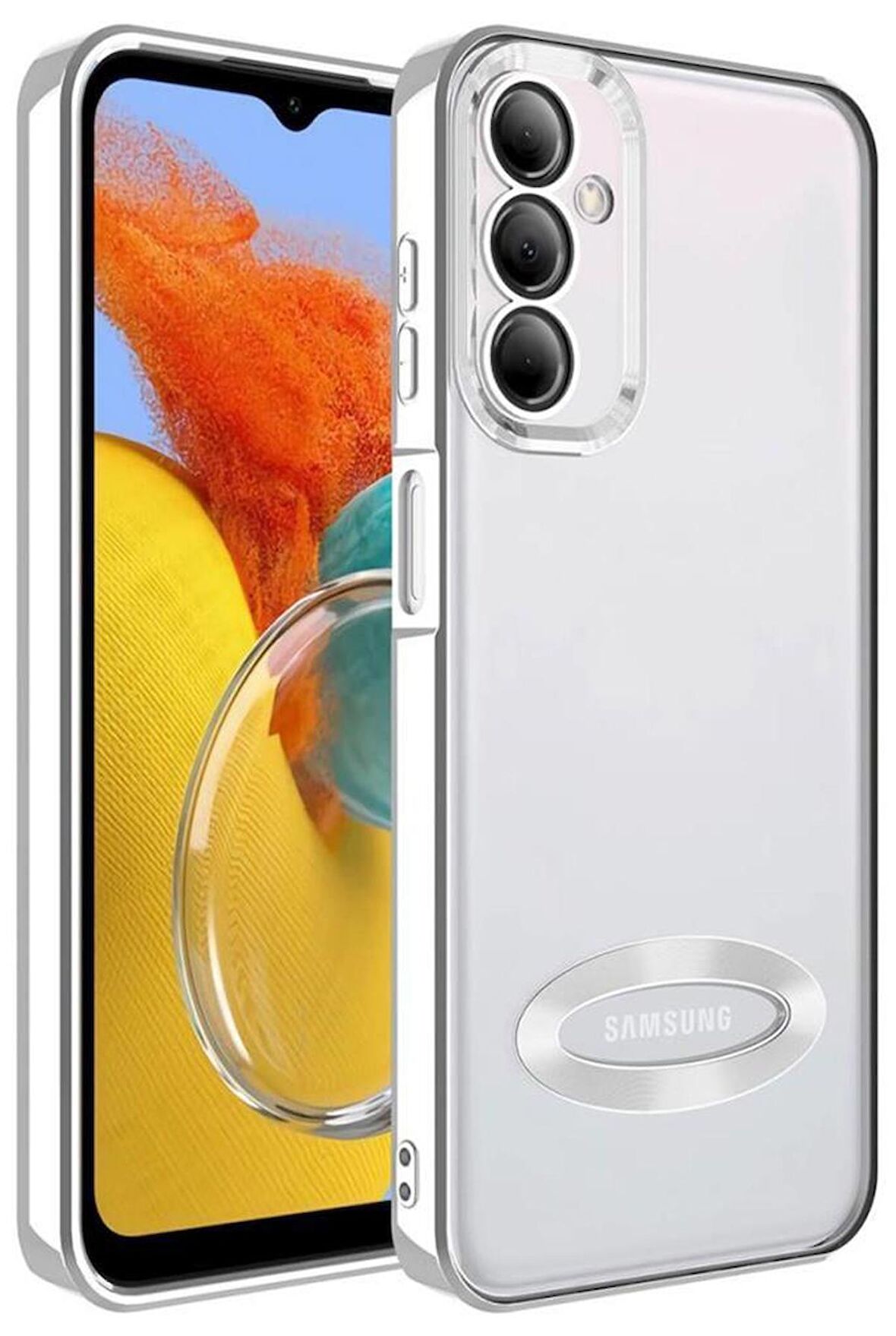 Galaxy M14 Kılıf Köşeleri Renkli Şeffaf Kamera Korumalı Silikon Luxury Kapak