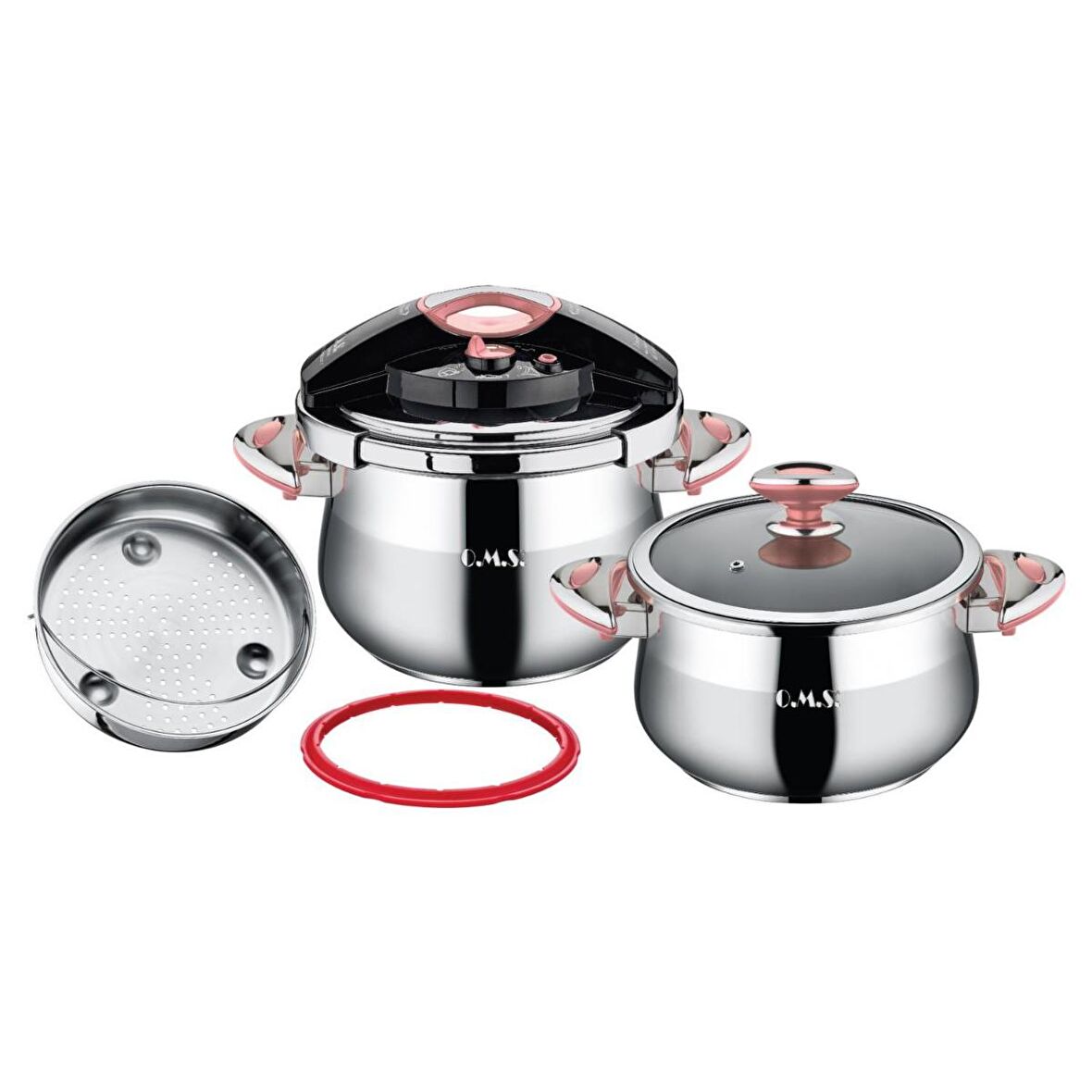 Oms Matik Çelik Klipso 5+7 lt 2'li Düdüklü Tencere Seti