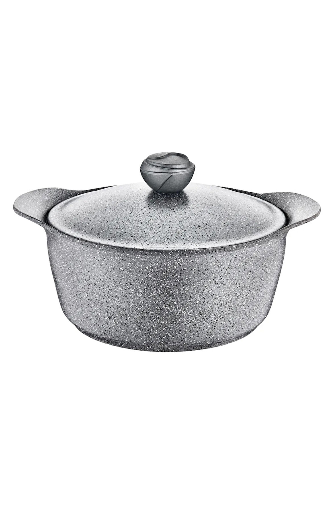 3120 - 2 Parça, Biogranit, 28X14 Cm-7,5 Lt. Sağlıklı, Cam Kapak, Derin Tencere, Gri Gövde, Gri Detay