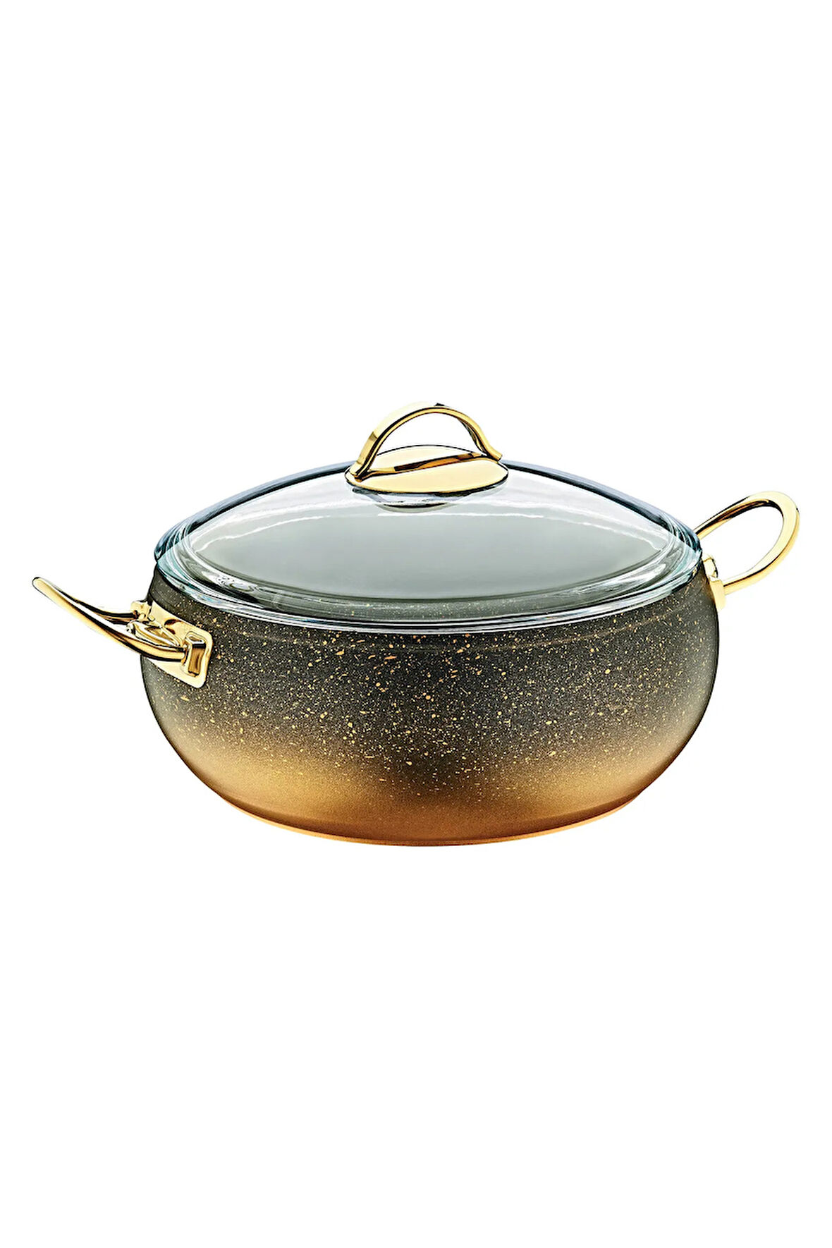 3141 - 2 Parça, Biogranit, Isıya Dayanıklı Kapaklı, 18x8 Cm - 2,0 Litre - Gold Gövde, Gold Detay