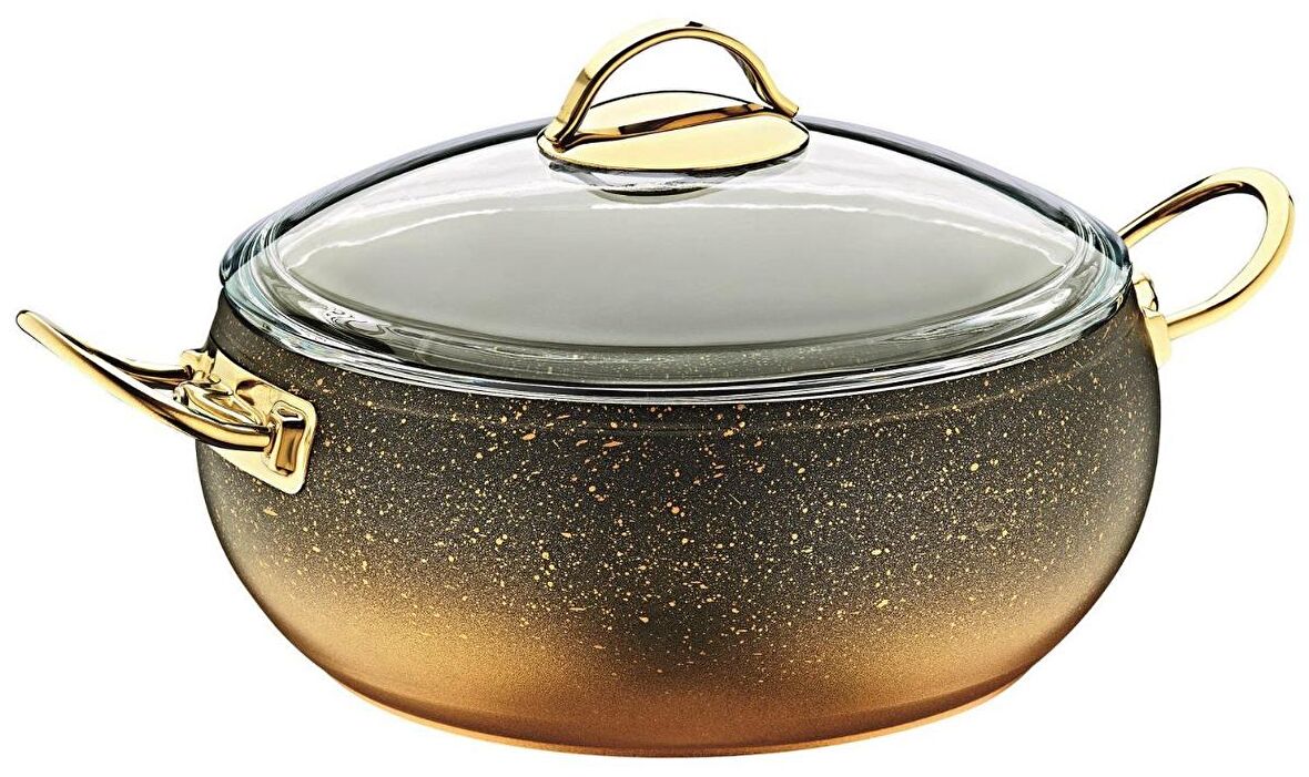OMS Granit 28x13CM Derin Küre Tencere Cam Kapaklı Gold 3141GOLD
