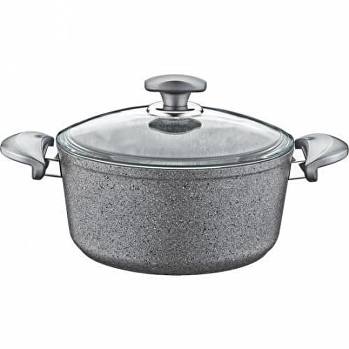 OMS Granit 22x11,5 CM Gri Derin Tencere Cam Kapaklı 3110