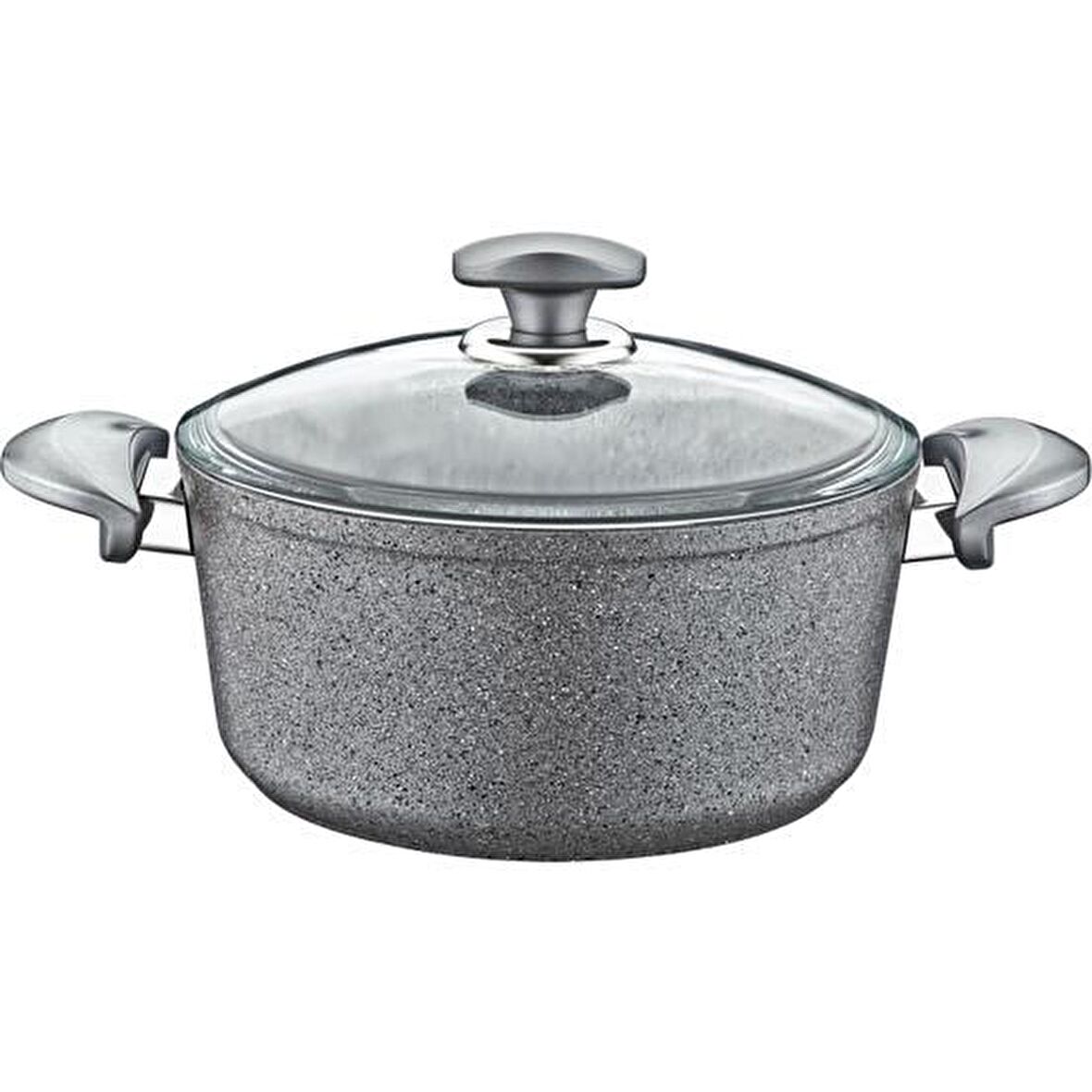 OMS Granit Gri Derin Tencere Cam Kapaklı 3110 24x12 CM