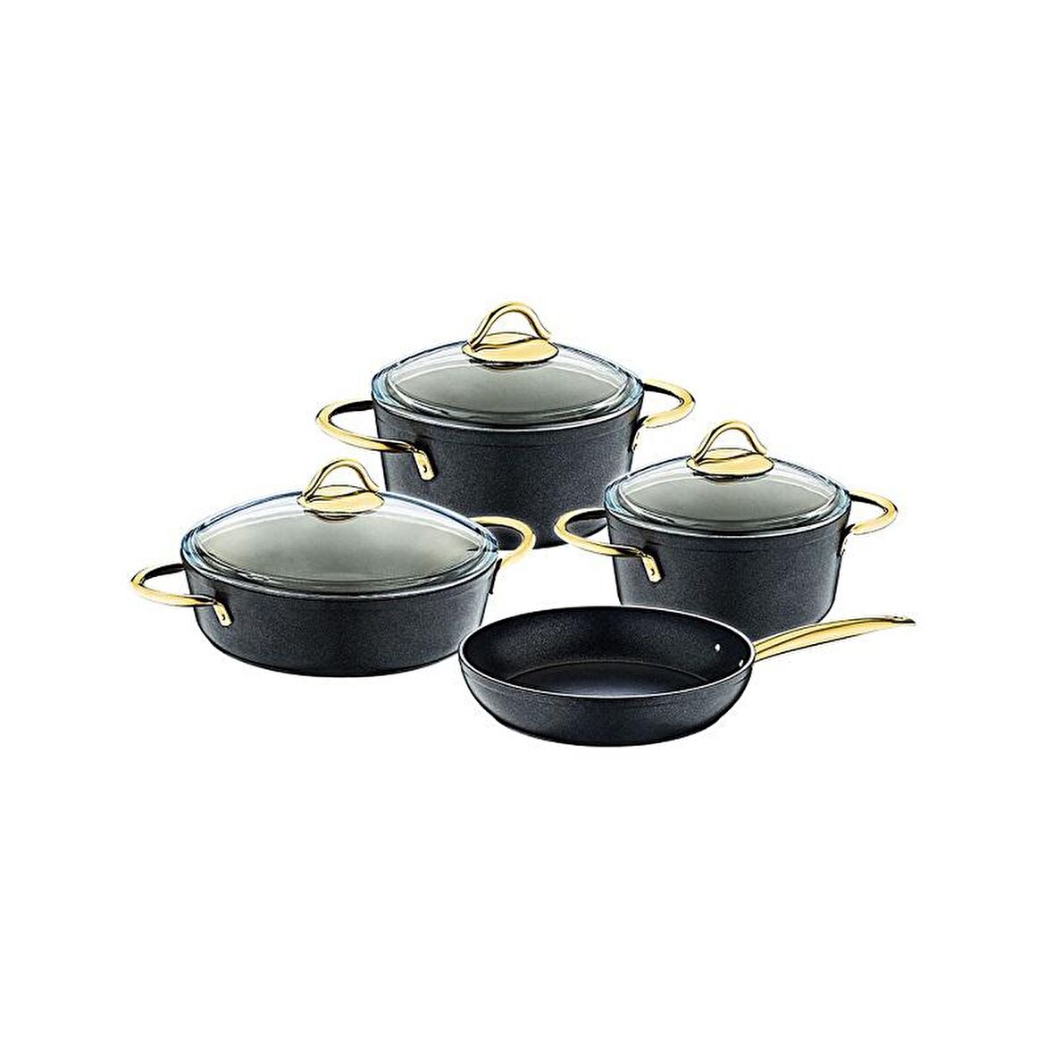 Oms Diamond 20 cm-24 cm-26 cm-26 cm Granit Tencere Seti 4'lü