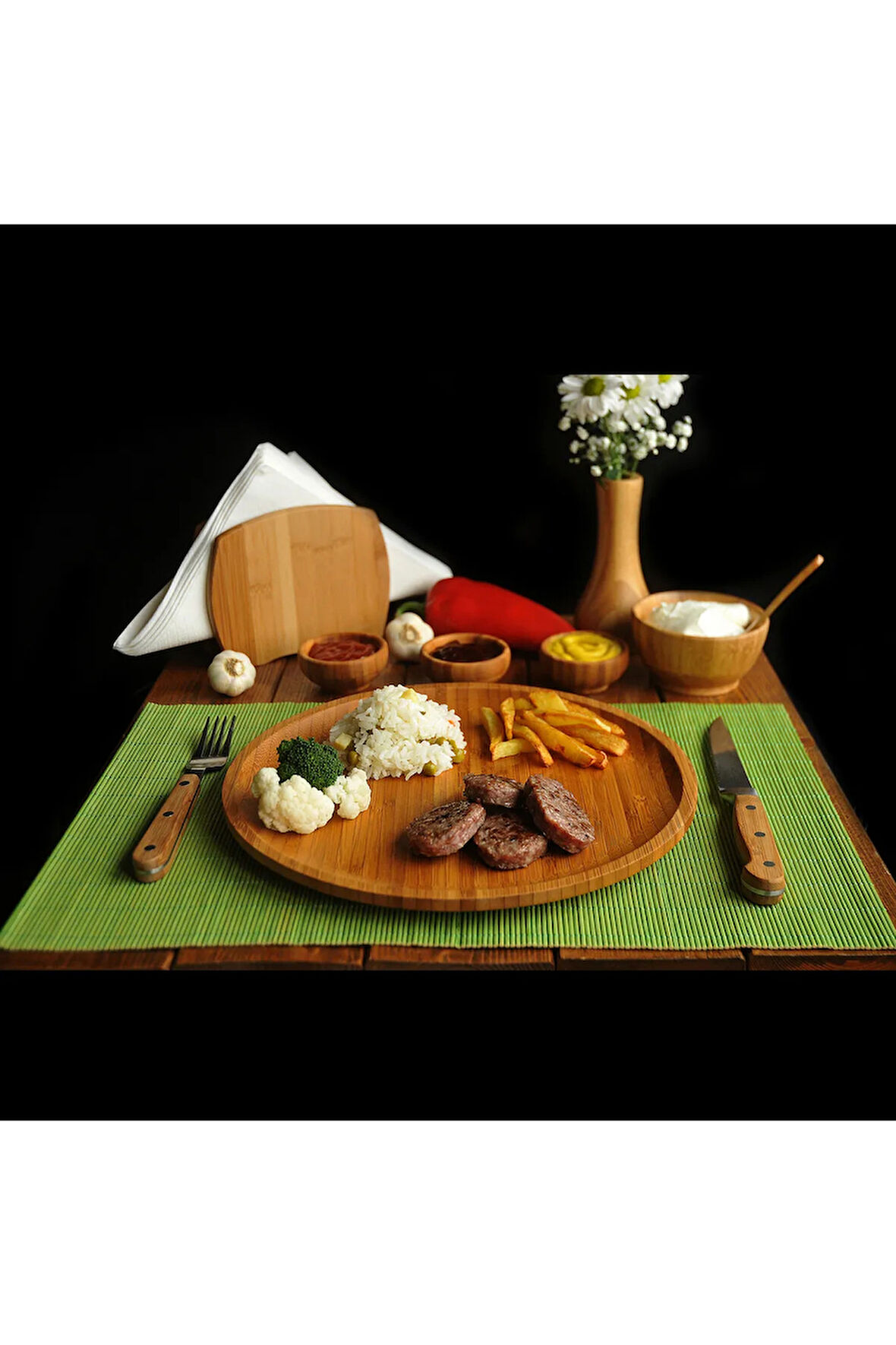 FİA - 9109 - ( L ) - Orijinal Natural, Bambu, 28x2 Cm Servis Tabağı Ahşap Rengi