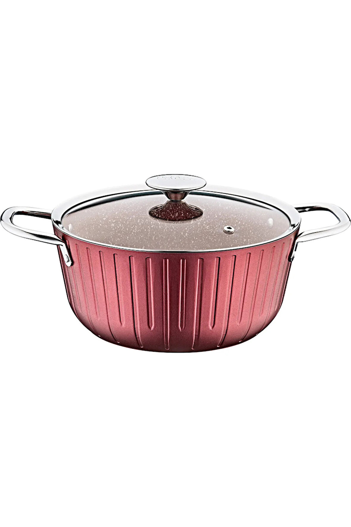 COLONNA -3118 - 2 Parça, Cam Kapaklı, 28X12 Cm, 6,2 Litre, Bio Granit, Derin Tencere, Bordo Gövde