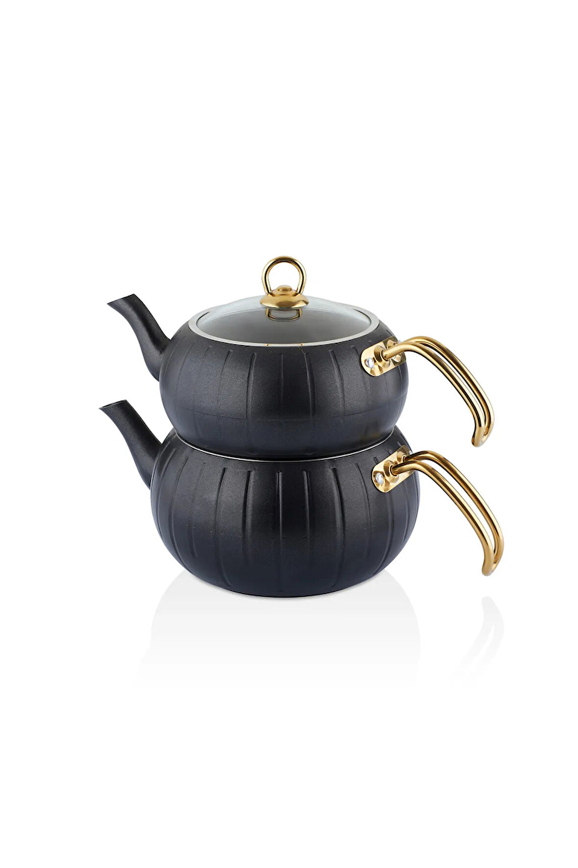 MERIDIAN - 8218 - 4 Parça, ( Üst; 1,6 Lt. - Alt; 3,0 Lt. ) Bio Granit, Çaydanlık Seti L Boy, Siyah