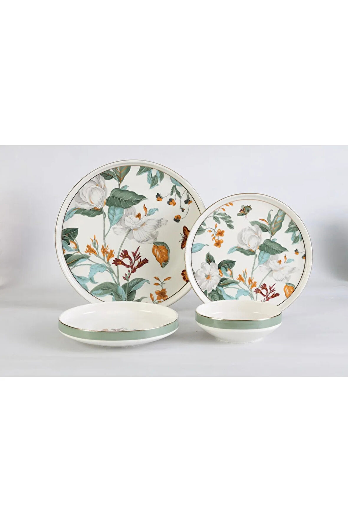 11160 - Fluorite - 24 Parça, Çiçekli, Modern, Çağdaş Tasarımlı 1. Sınıf Porselen Yemek Takımı