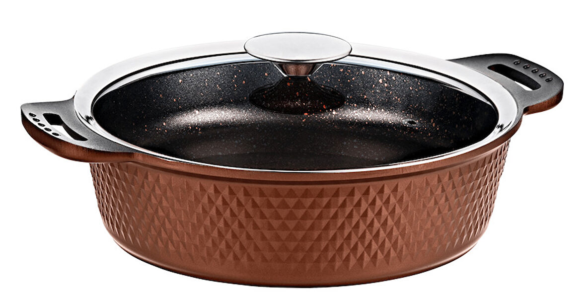 TRIANA - 3631 - 2 Parça Biogranit Döküm 30 Cm - 5,3 Litre, Tencere Bronz Gövde, Platin Detay