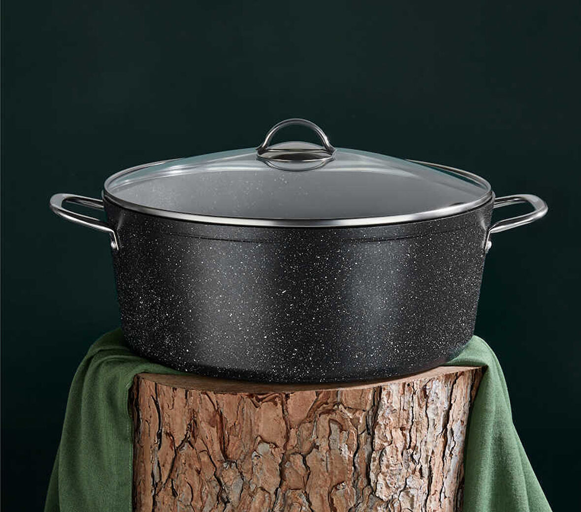 3109 - 2 Parça - Biogranit, 34x13,5 Cm - 11 Litre, Büyük, Derin Tencere Siyah Gövde, Platin Detay