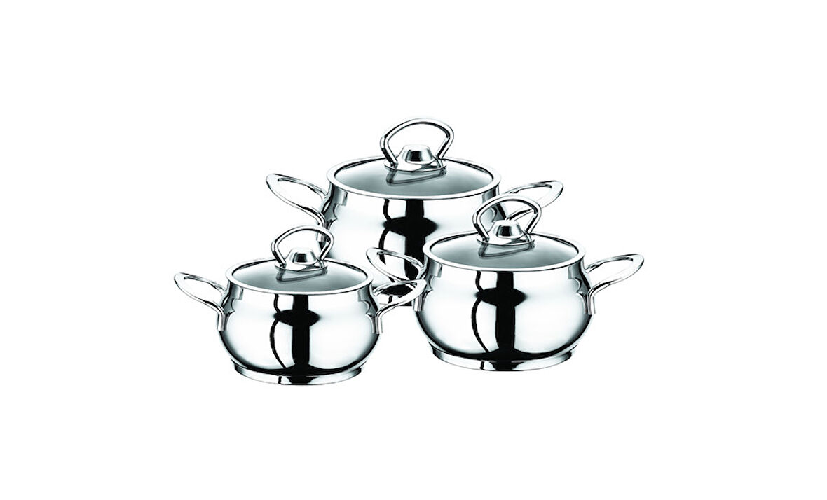 1145 - 6 Parça, İndüksiyonlu, Sos, Mama, Çorba, Saklama, Tencere Seti, Gümüş Renk