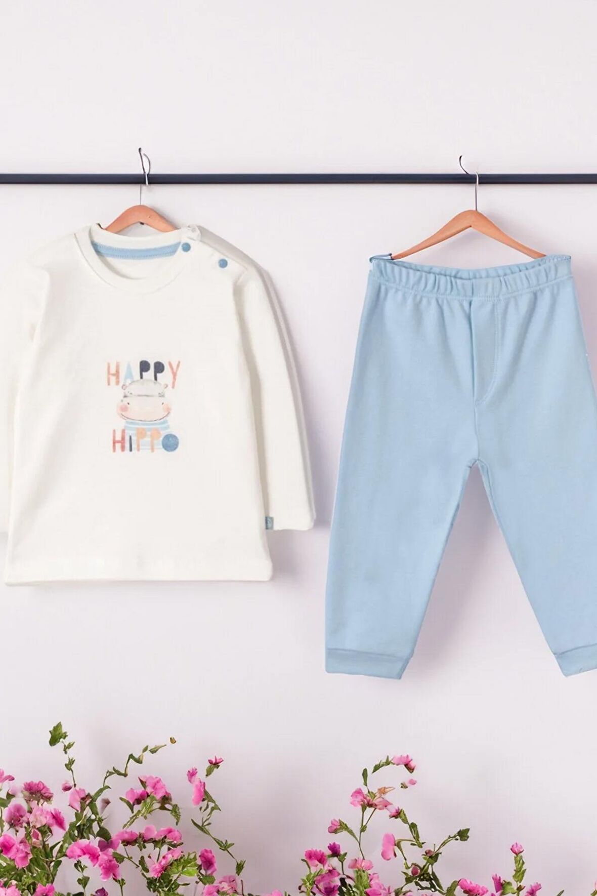 2'li Bebek Baskılı Uzun Kollu Penye Pijama Takımı - %100 Pamuk Organik Set