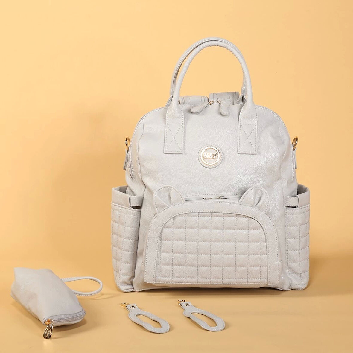 M&Y Kitty Deri Anne Bebek Bakım Sırt Çantası 7271 Gri