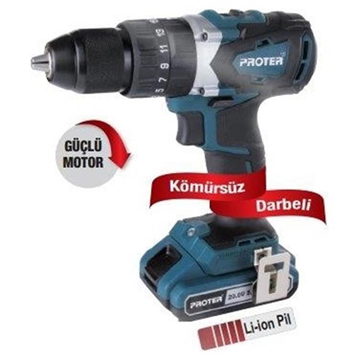 PROTER PST 720 BL 20V 2.0 AH Li-ion ÇİFT AKÜLÜ KÖMÜRSÜZ DARBELİ MATKAP VİDALAMA