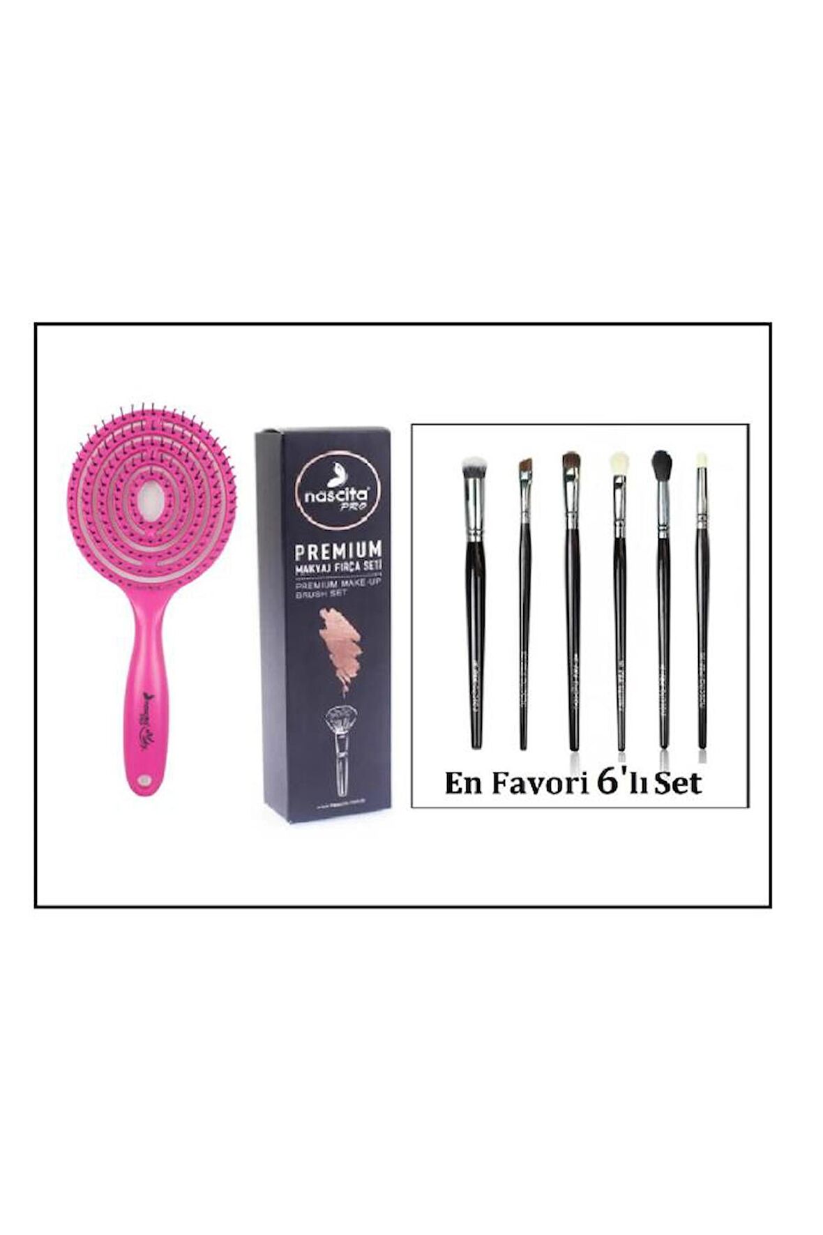 Nascita Pro11 Lollipop Açma/Tarama Fırçası Pembe & Premıum NasBrushSet110 Makyaj Fırça Seti 6'lı