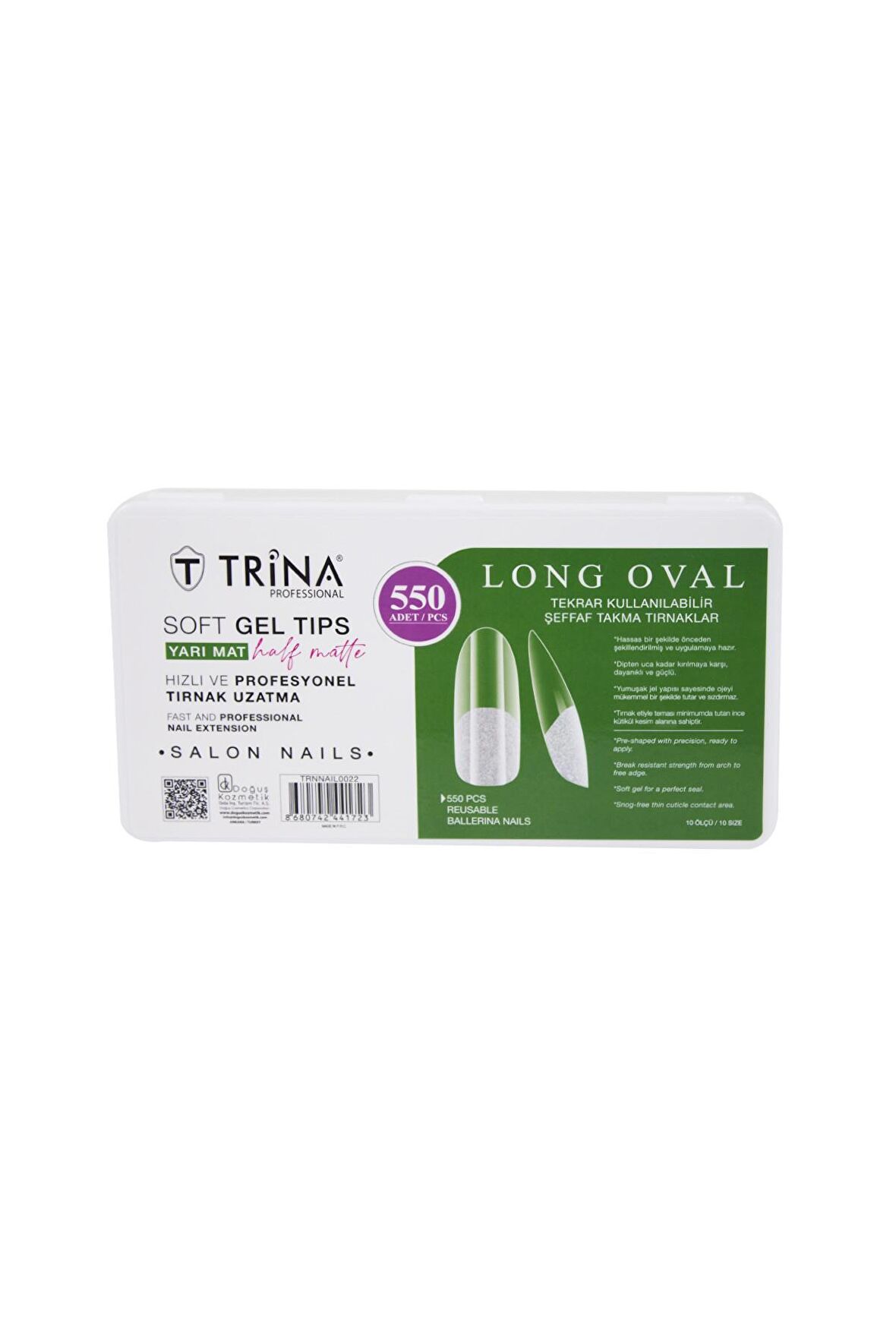 Trina Soft Jel Takma Tırnak - Long Oval  (Yarı Mat) 550' Li - 22