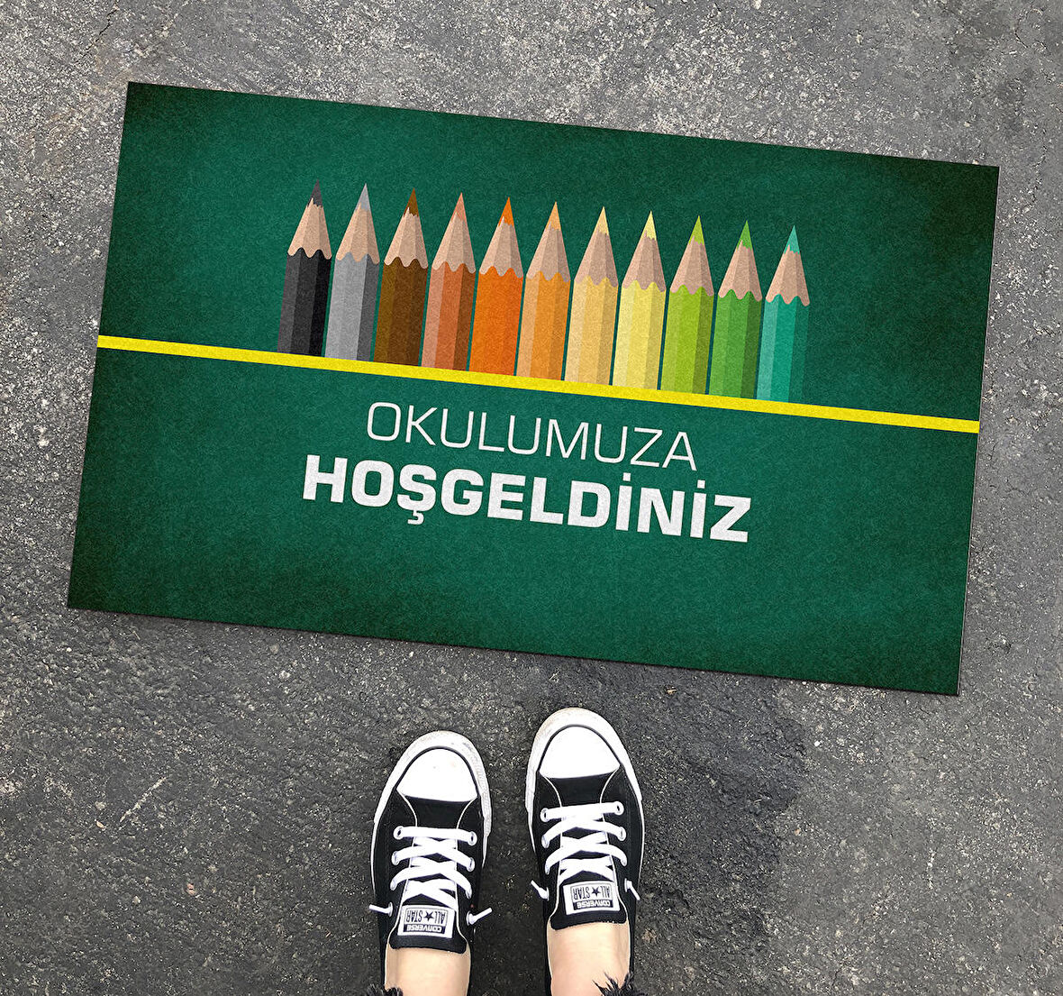 Okulumuza Hoşgeldiniz Tasarım Kapı Önü ve Ev İçi Paspas 45x75 cm