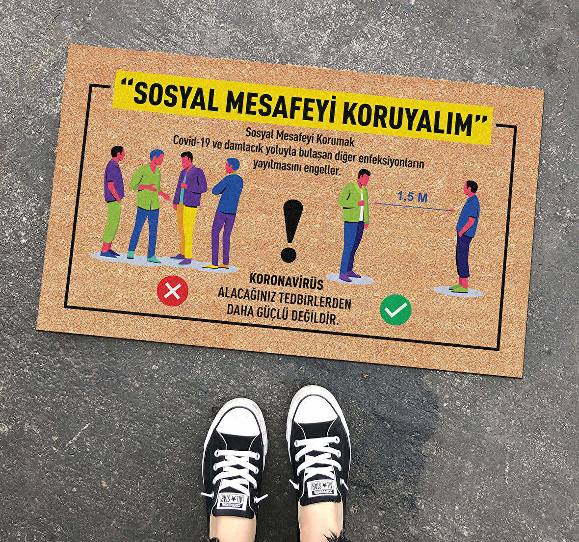 Sosyal Mesafe Uyarı Kapı Önü ve Ev İçi Paspas 45x75 cm