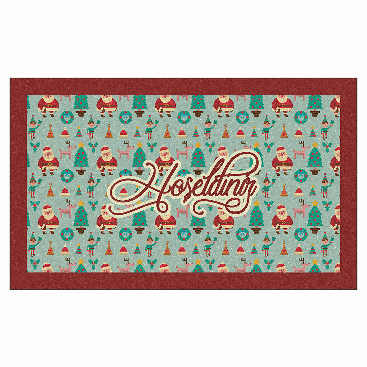 Yılbaşı Hoşgeldiniz Noel Baba Aile Tasarım Kapı Önü ve Ev İçi Paspas 45x75 cm