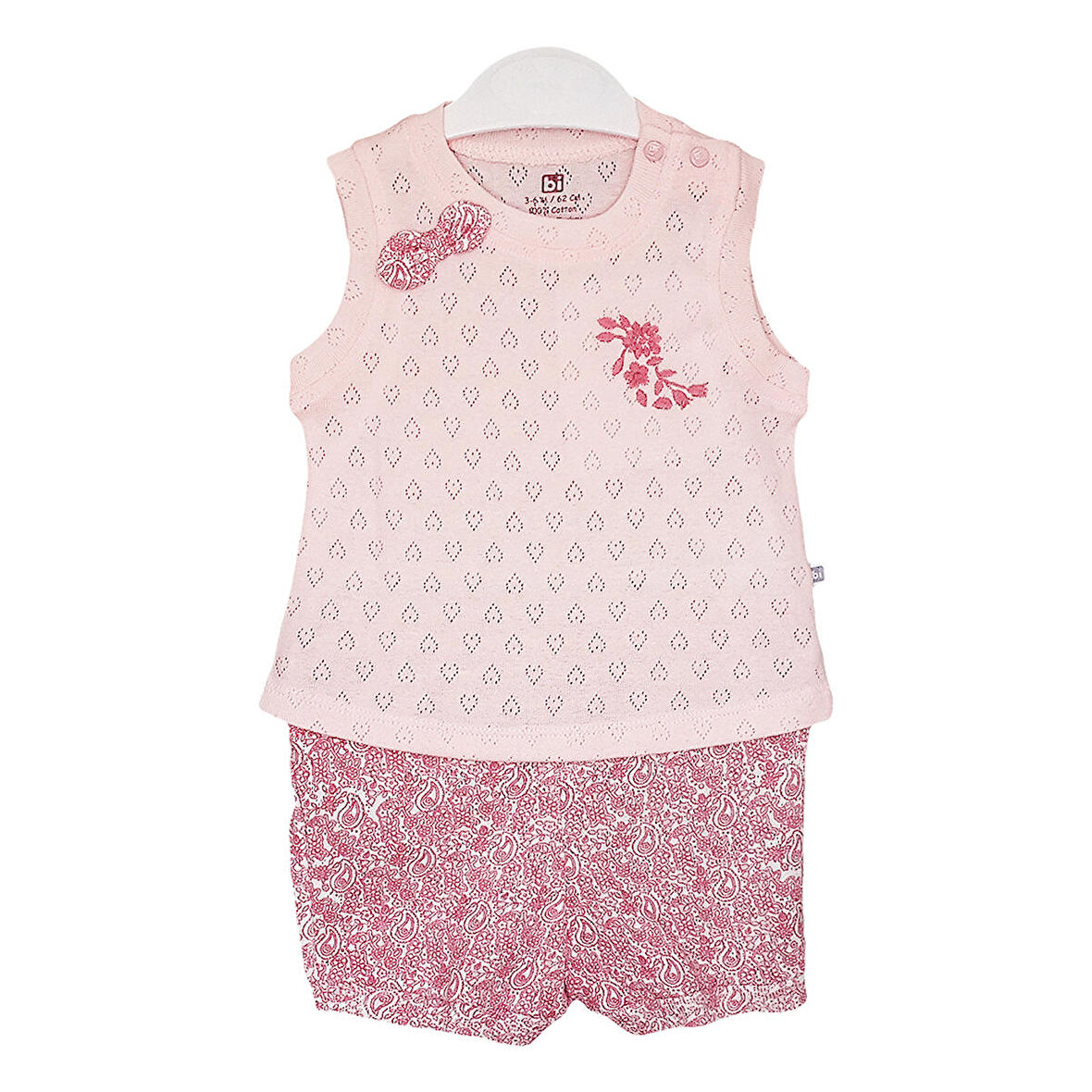 Bibaby Pink Flowers Şortlu Jakarlı Bebek Takımı - 2 li - Pembe