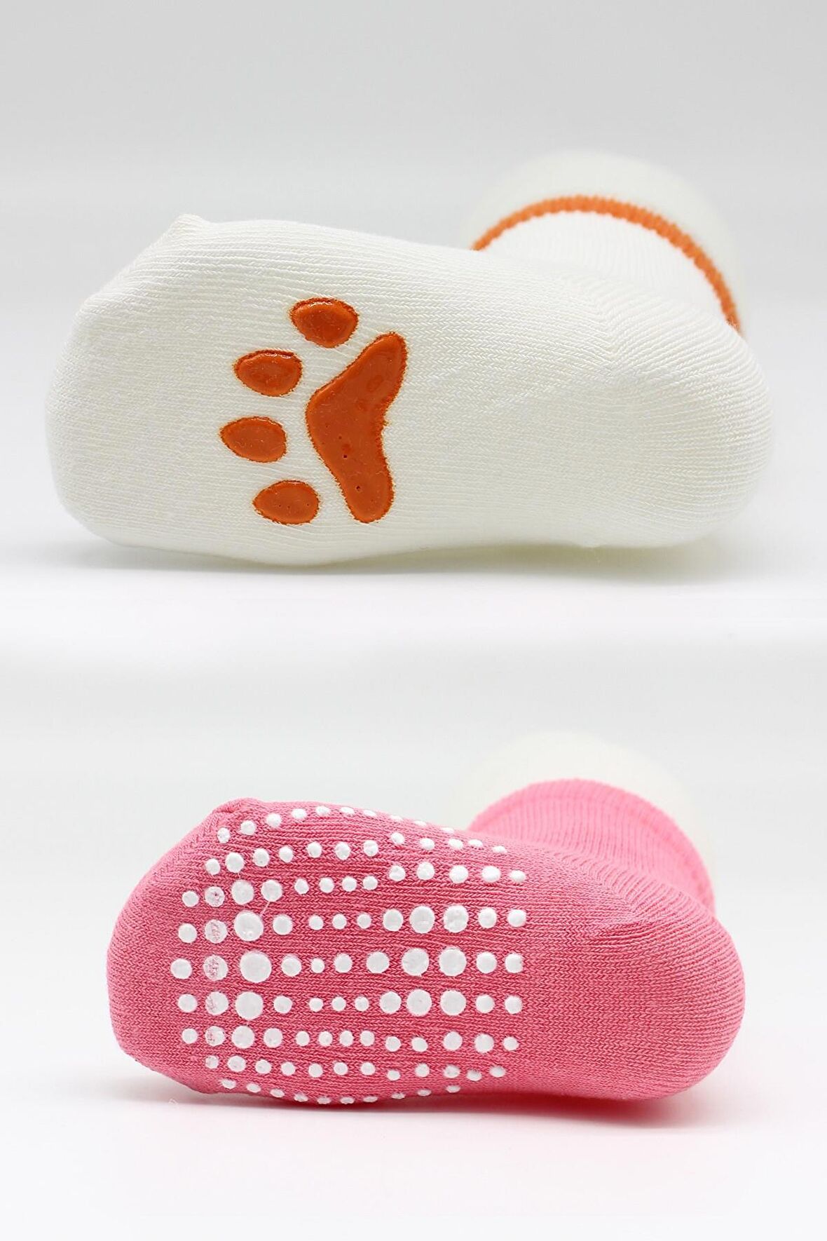 Bibaby Biorganic Paw 2'Li Kaymaz Çorap 68393 Fuşya Ekru