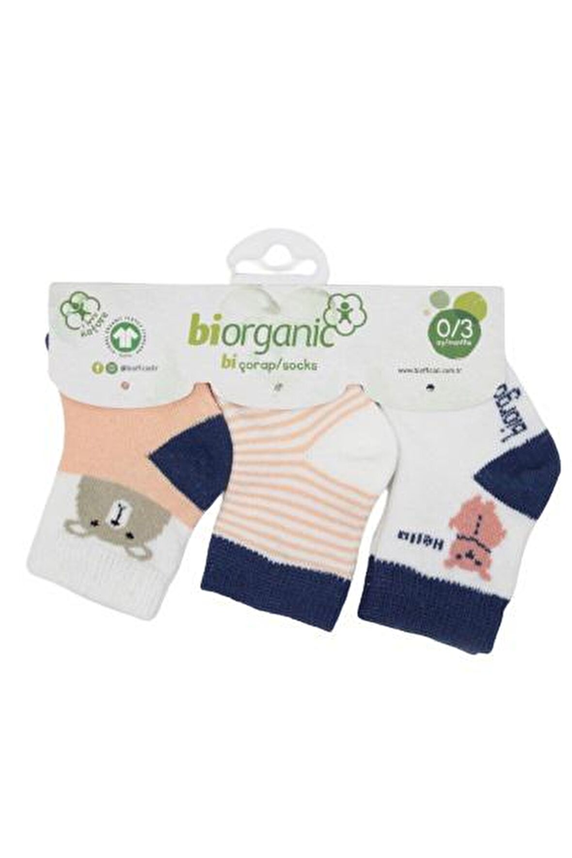 Bibaby Biorganic Hello Teddy Bear Kız 3Lü Çorap 68400 Somon