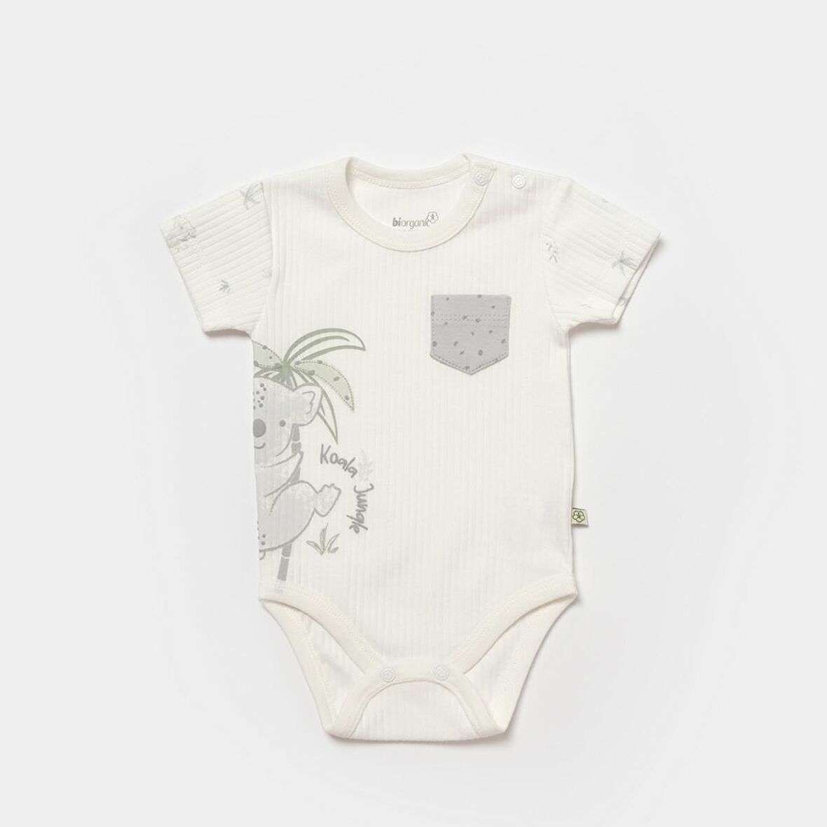 Bibaby Biorganic Koala Jungle Kısa Kol Bebek Body 56968 Gri