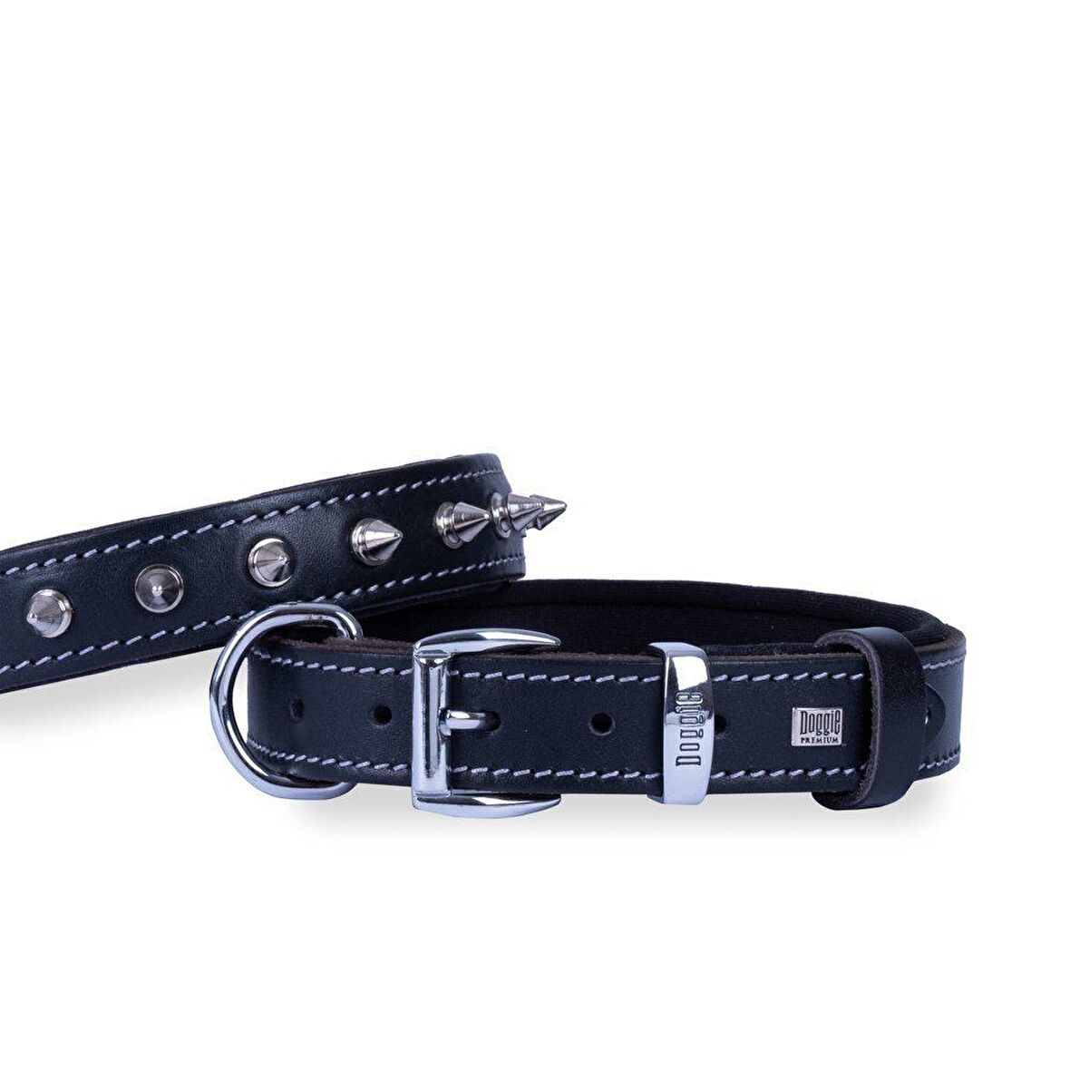 Doggie Konforlu Gerçek Deriden El Yapımı Çivili Köpek Boyun Tasması 3x42-50cm Siyah