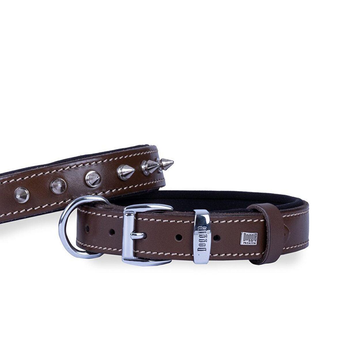 Doggie Konforlu Gerçek Deriden El Yapımı Çivili Köpek Boyun Tasması 3x42-50cm Kahverengi