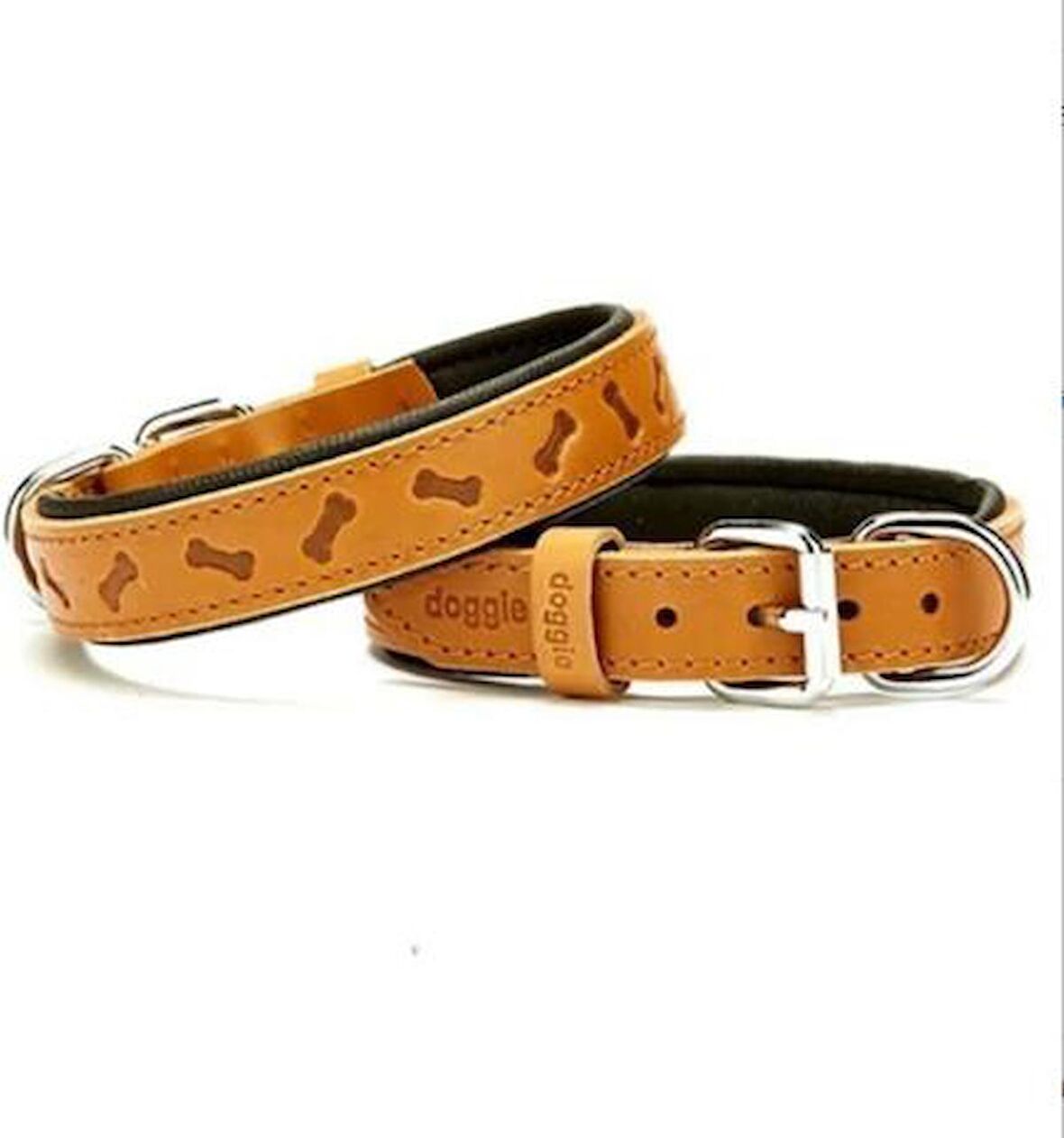 Doggie Comfort Deri Kemik Desenli Köpek Boyun Tasması Medium Camel 2.5x37-45 Cm