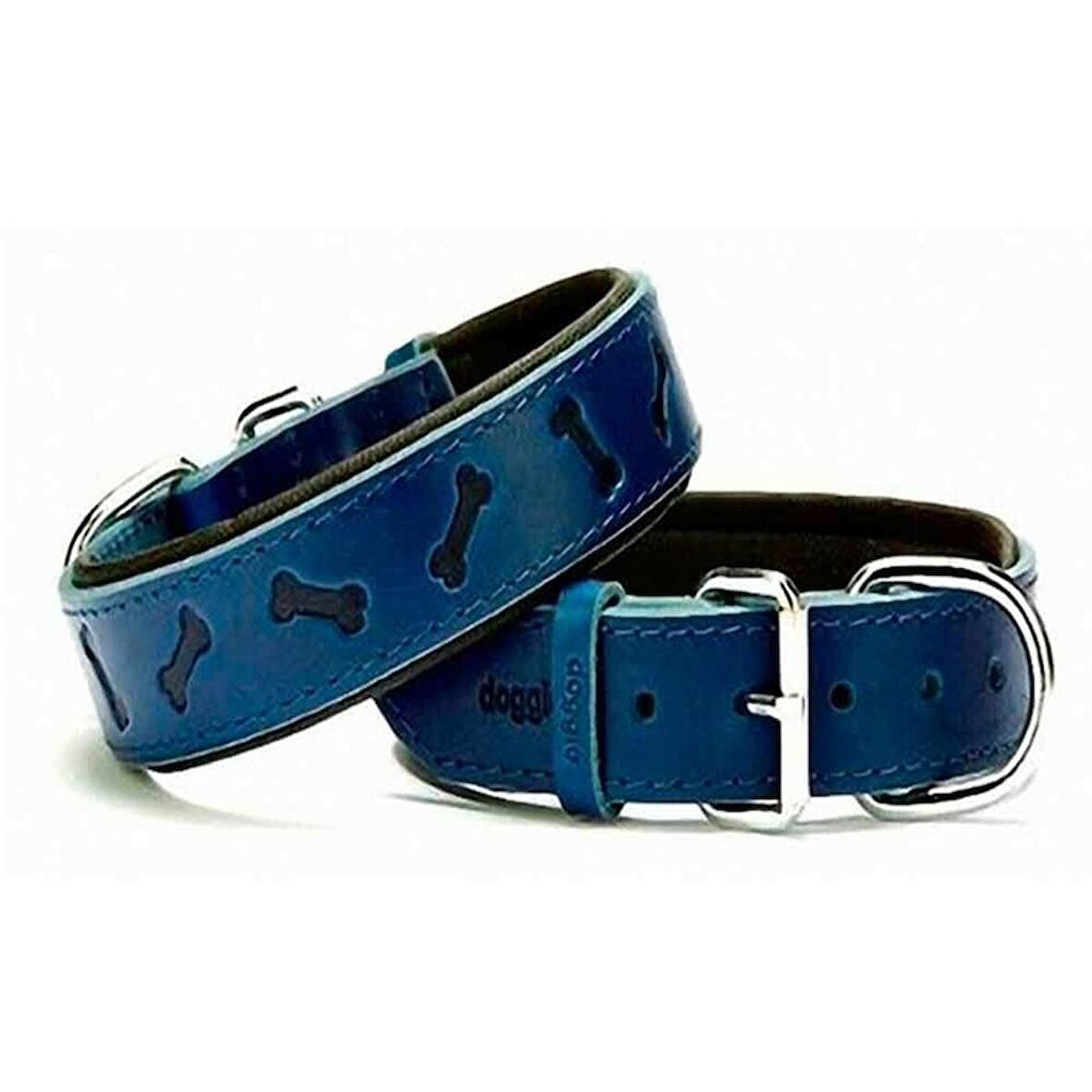 Doggie Yumuşak Dokulu Kemik Desenli Köpek Boyun Tasması Mavi SBT-3535 L