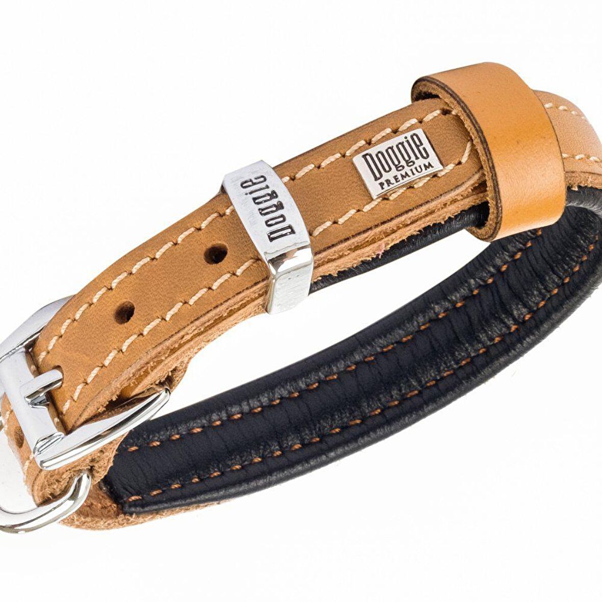 Doggie Yumuşak Firstclass Deri Boyun Tasması Camel 1,5x25-30 Cm 
